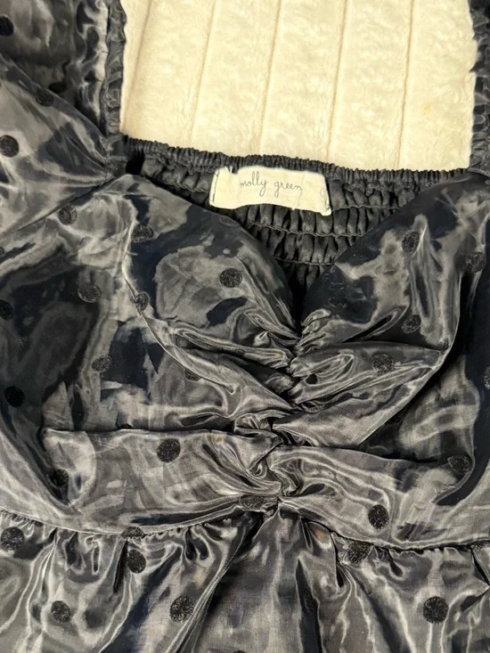 Molly Green Black Dotted Swiss Puff Sleeve Smocked Empire Waist Peplum Top Small - Picture 7 of 11